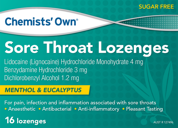 Chemists' Own Sore Throat Lozenges Menthol & Eucalyptus 16 Lozenges