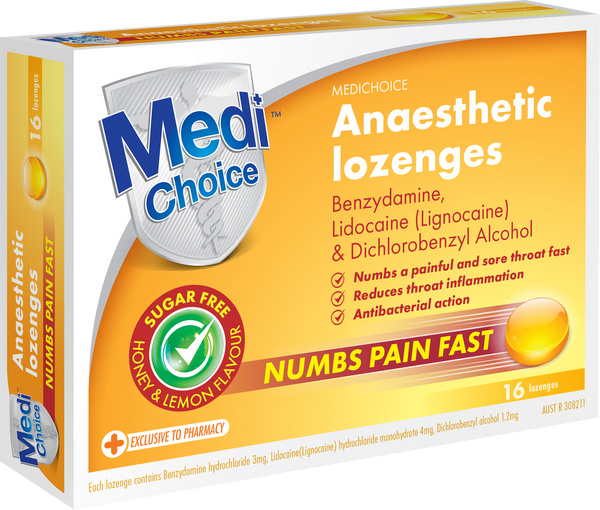 MediChoice Anaesthetic Lozenges Honey & Lemon 16 Pack