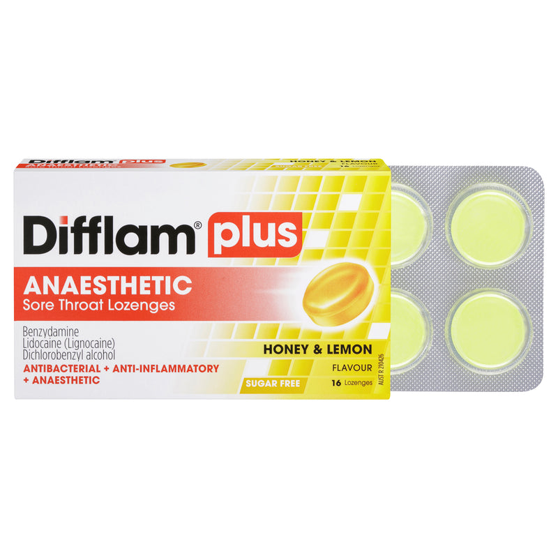 Difflam Plus Anaesthetic Sore Throat Lozenges Honey & Lemon